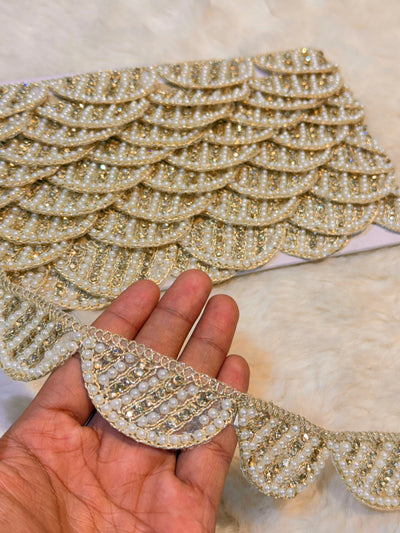 (Wholesale pack of 9 meter ) Lace Border With Pearl and Stone work