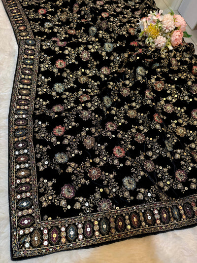 Husn Black Pure Velvet Limited Edition Dupatta With Embroidery 2.40 meter length