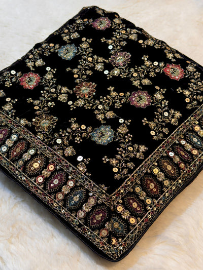 Husn Black Pure Velvet Limited Edition Dupatta With Embroidery 2.40 meter length