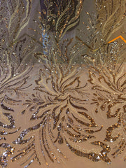 (Precut of 0.70 Meter) Keo Beige Handwork Net Embroidery 50 inch width