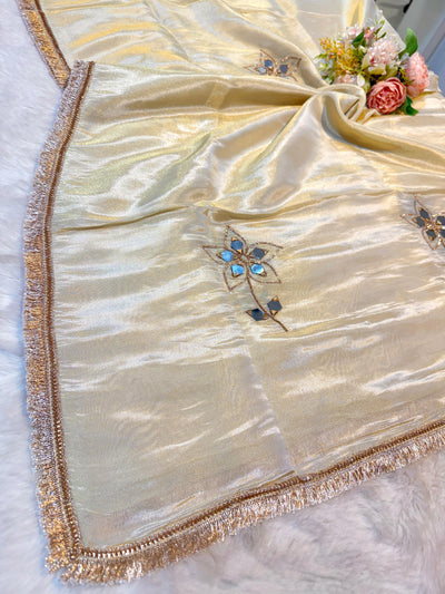 Mehz Zari Tissue Real Mirror  Handwork Dyeable Dupatta (2.40 meter length)