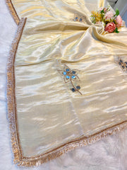Mehz Zari Tissue Real Mirror  Handwork Dyeable Dupatta (2.40 meter length)