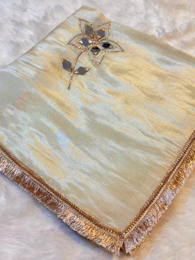 Mehz Zari Tissue Real Mirror  Handwork Dyeable Dupatta (2.40 meter length)