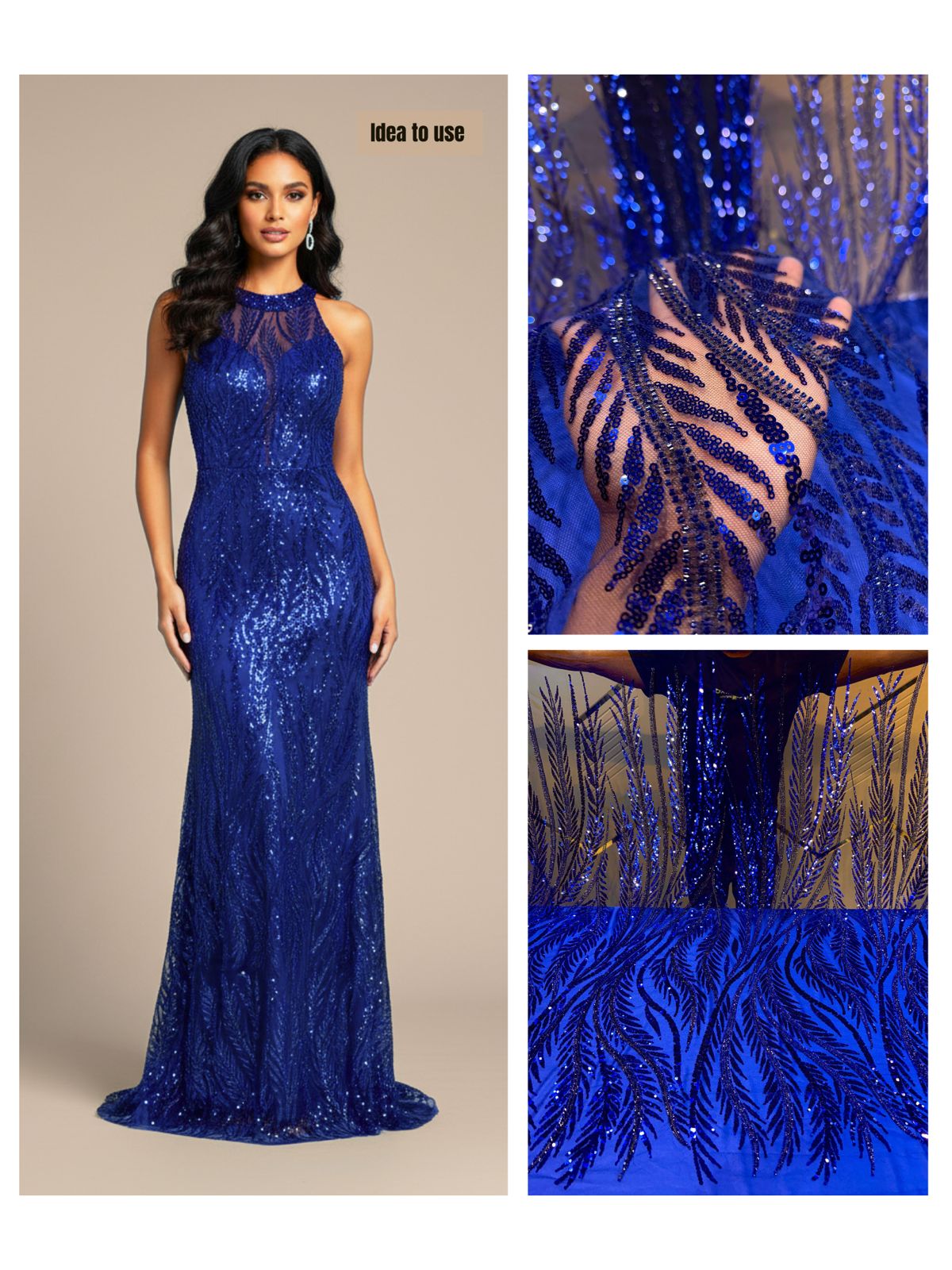 Electric Blue Handwork Net Embroidery 50 inch width