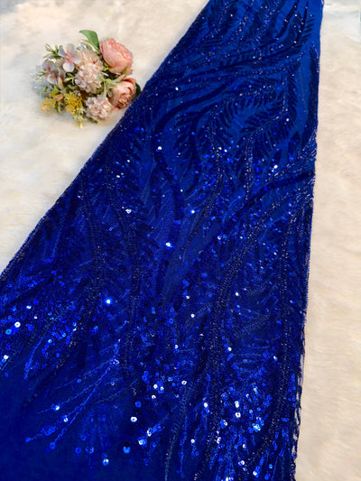 Electric Blue Handwork Net Embroidery 50 inch width