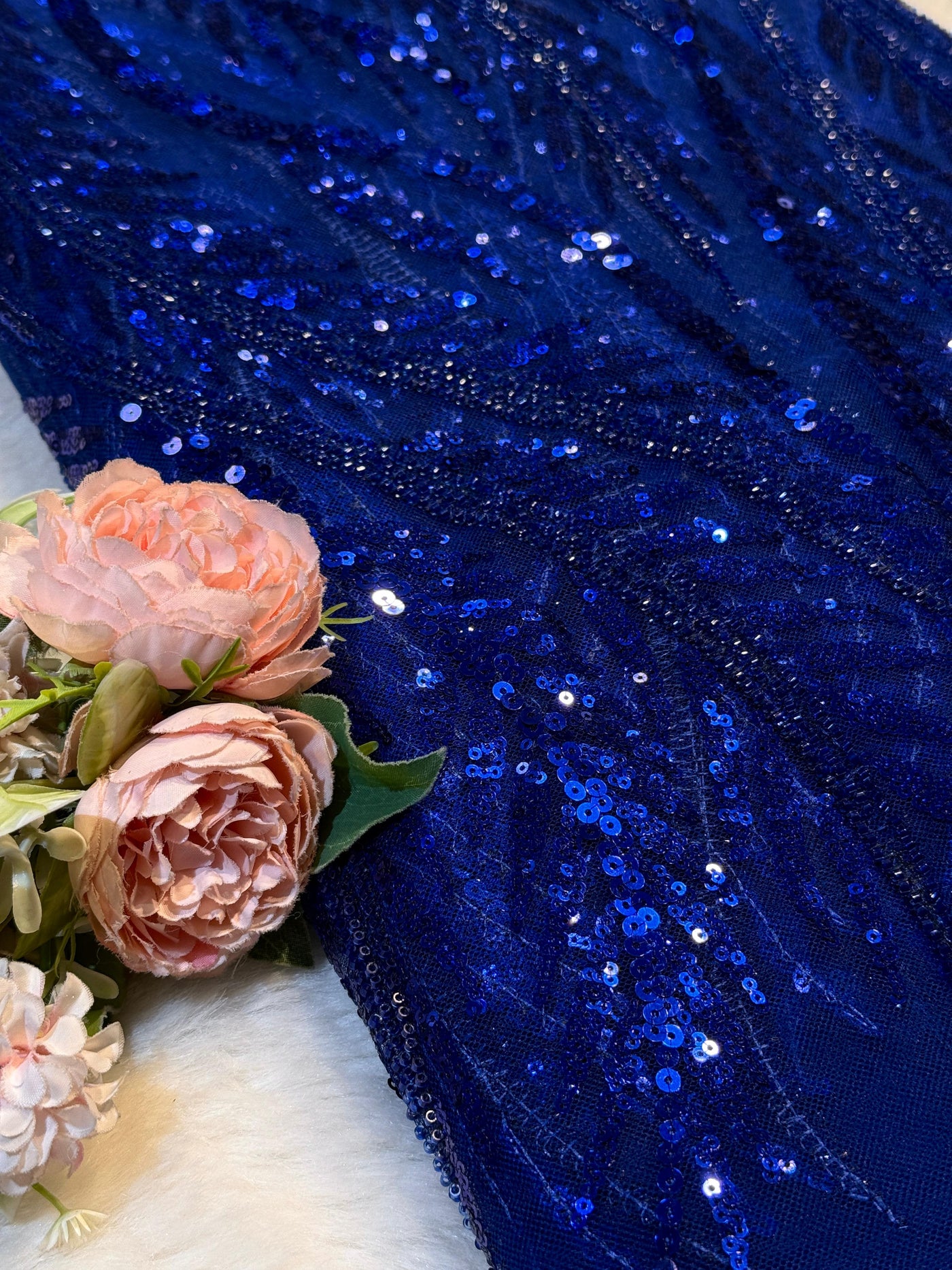 Electric Blue Handwork Net Embroidery 50 inch width