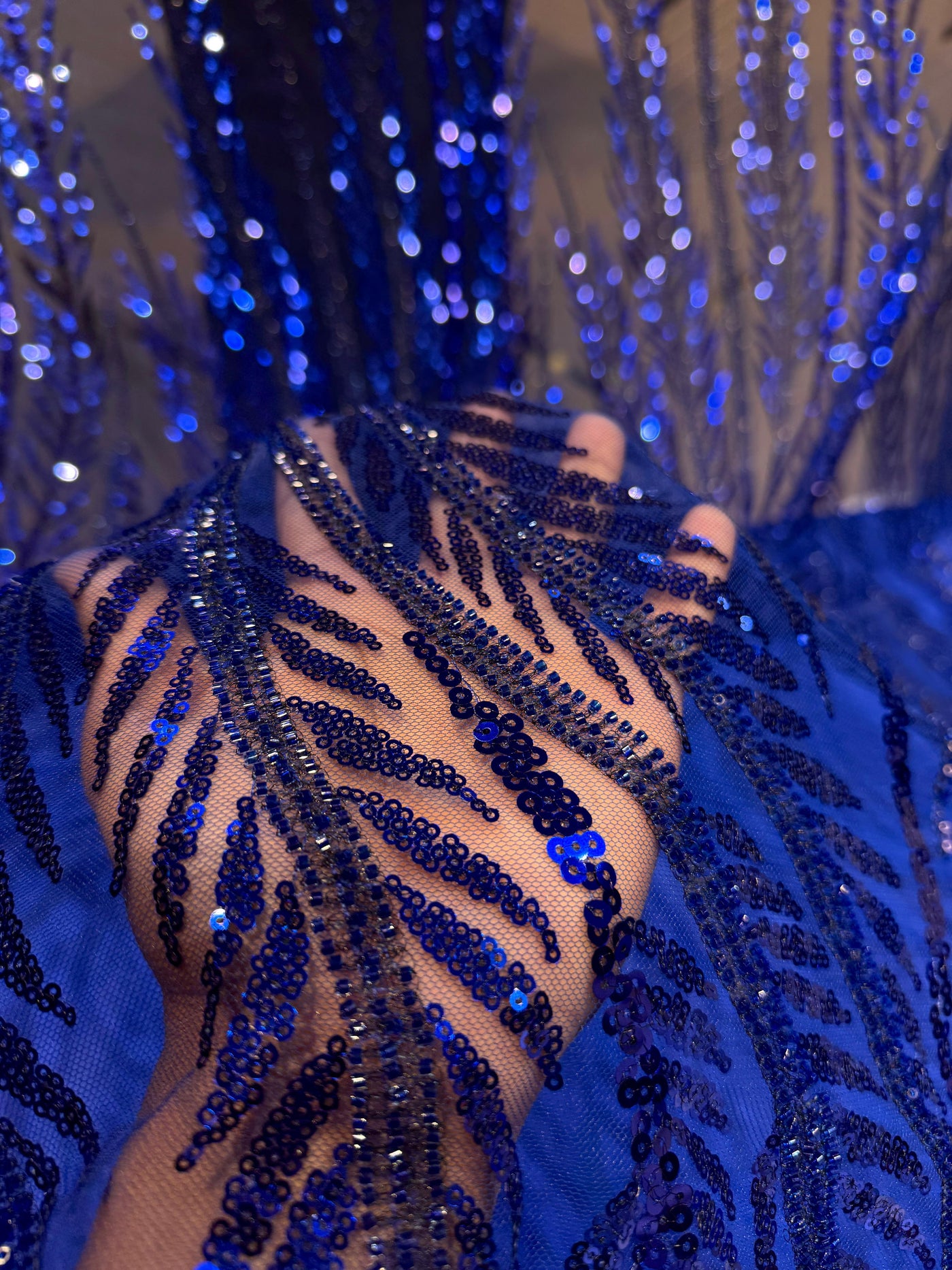 Electric Blue Handwork Net Embroidery 50 inch width