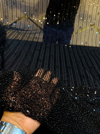 Hoor Handwork Net  Embroidery 54 inch width With Pearls and Cutdana Work