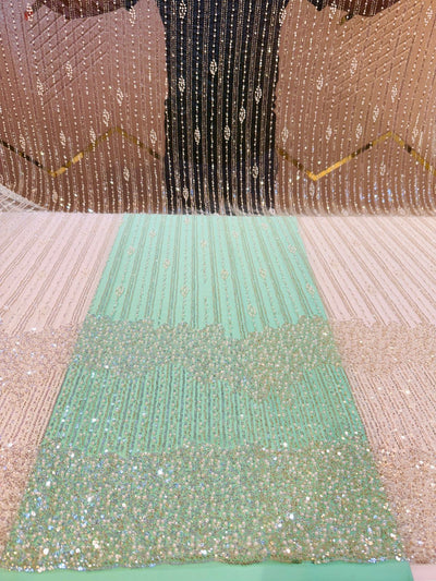Hoor Handwork Net  Embroidery 54 inch width With Pearls and Cutdana Work