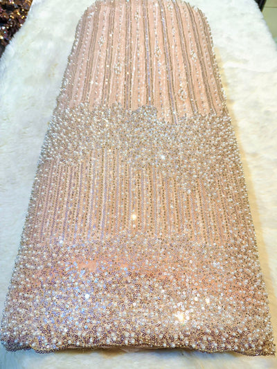 Hoor Handwork Net  Embroidery 54 inch width With Pearls and Cutdana Work