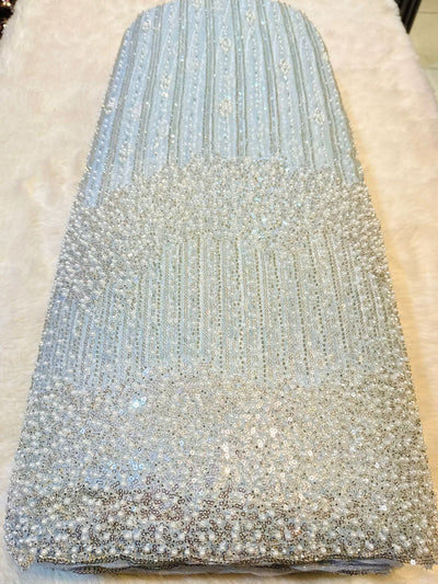 Hoor Handwork Net  Embroidery 54 inch width With Pearls and Cutdana Work
