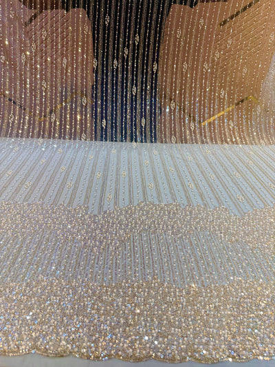 Hoor Handwork Net  Embroidery 54 inch width With Pearls and Cutdana Work