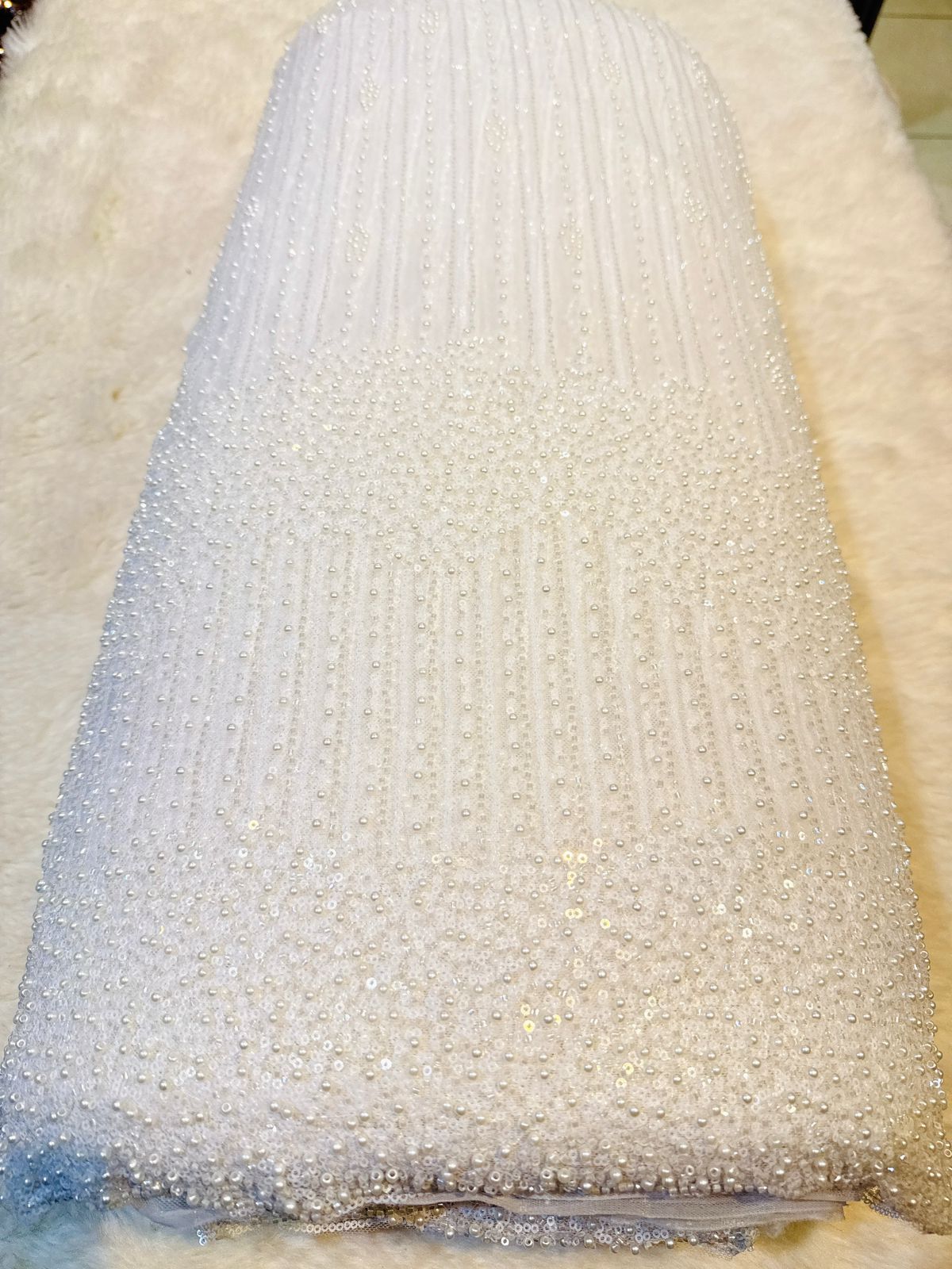 Hoor Handwork Net  Embroidery 54 inch width With Pearls and Cutdana Work