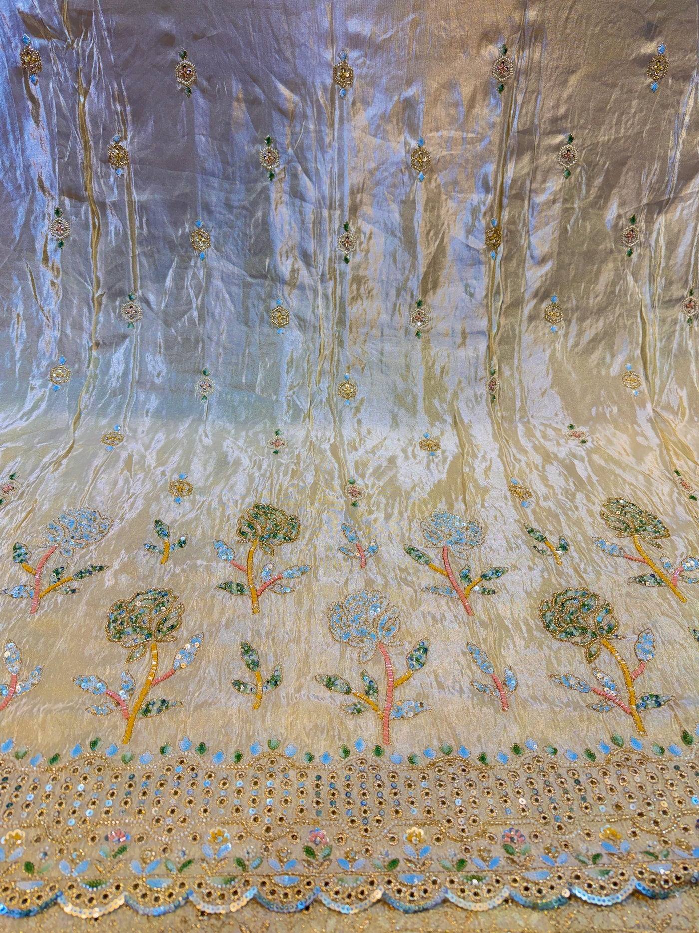 Pure Zari Tissue Handwork Embroidery Daaman Style 50 inch width ...