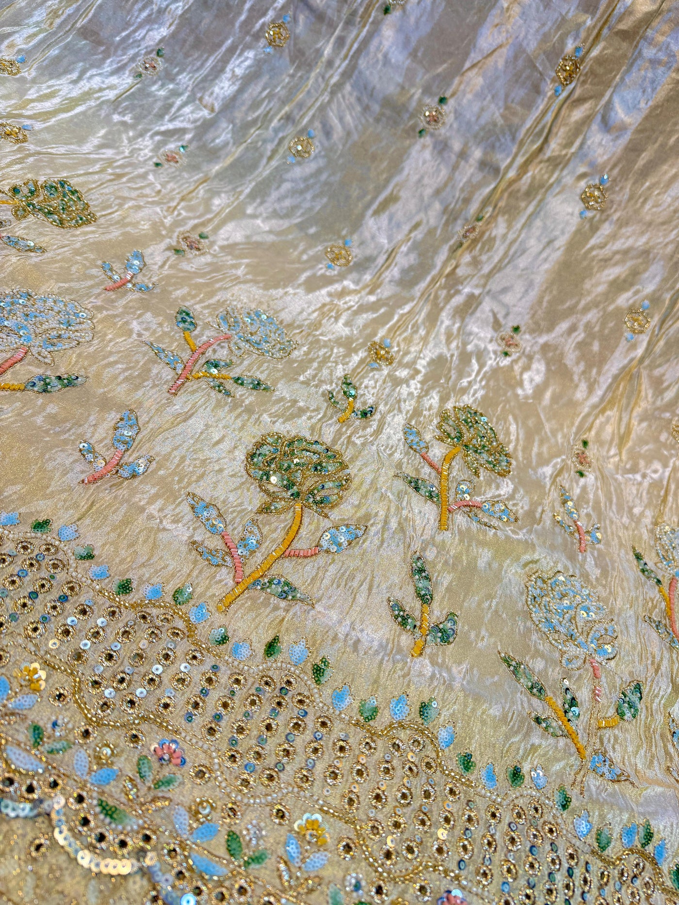 Pure Zari Tissue Handwork Embroidery Daaman Style 50 inch width ...
