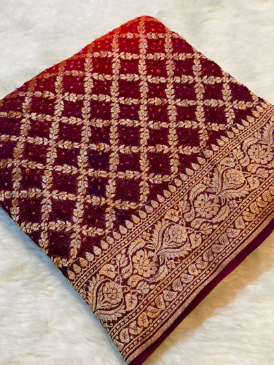 Pure Georgette Handmade Bandhini Dupatta with Banarasi Work 2.50 meter length