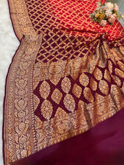 Pure Georgette Handmade Bandhini Dupatta with Banarasi Work 2.50 meter length