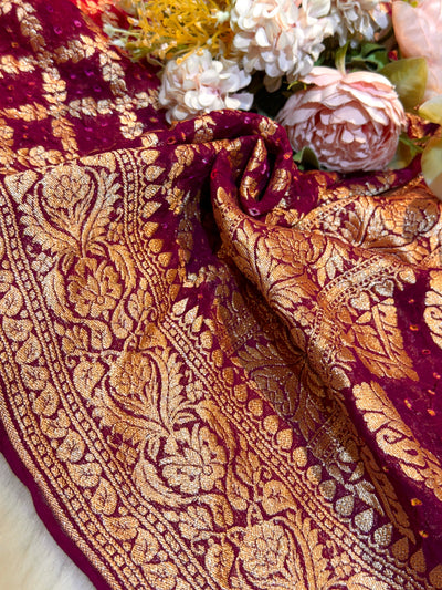 Pure Georgette Handmade Bandhini Dupatta with Banarasi Work 2.50 meter length