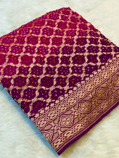Pure Georgette Handmade Bandhini Dupatta with Banarasi Work 2.50 meter length