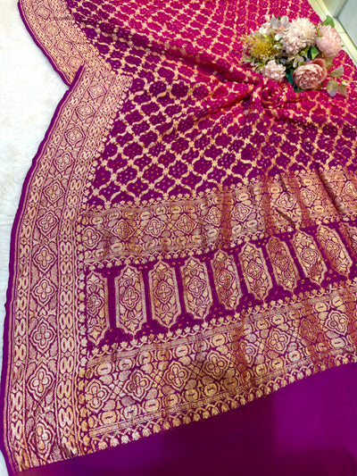 Pure Georgette Handmade Bandhini Dupatta with Banarasi Work 2.50 meter length