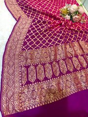 Pure Georgette Handmade Bandhini Dupatta with Banarasi Work 2.50 meter length