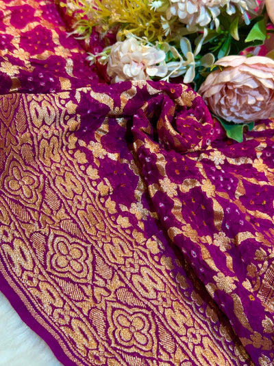 Pure Georgette Handmade Bandhini Dupatta with Banarasi Work 2.50 meter length