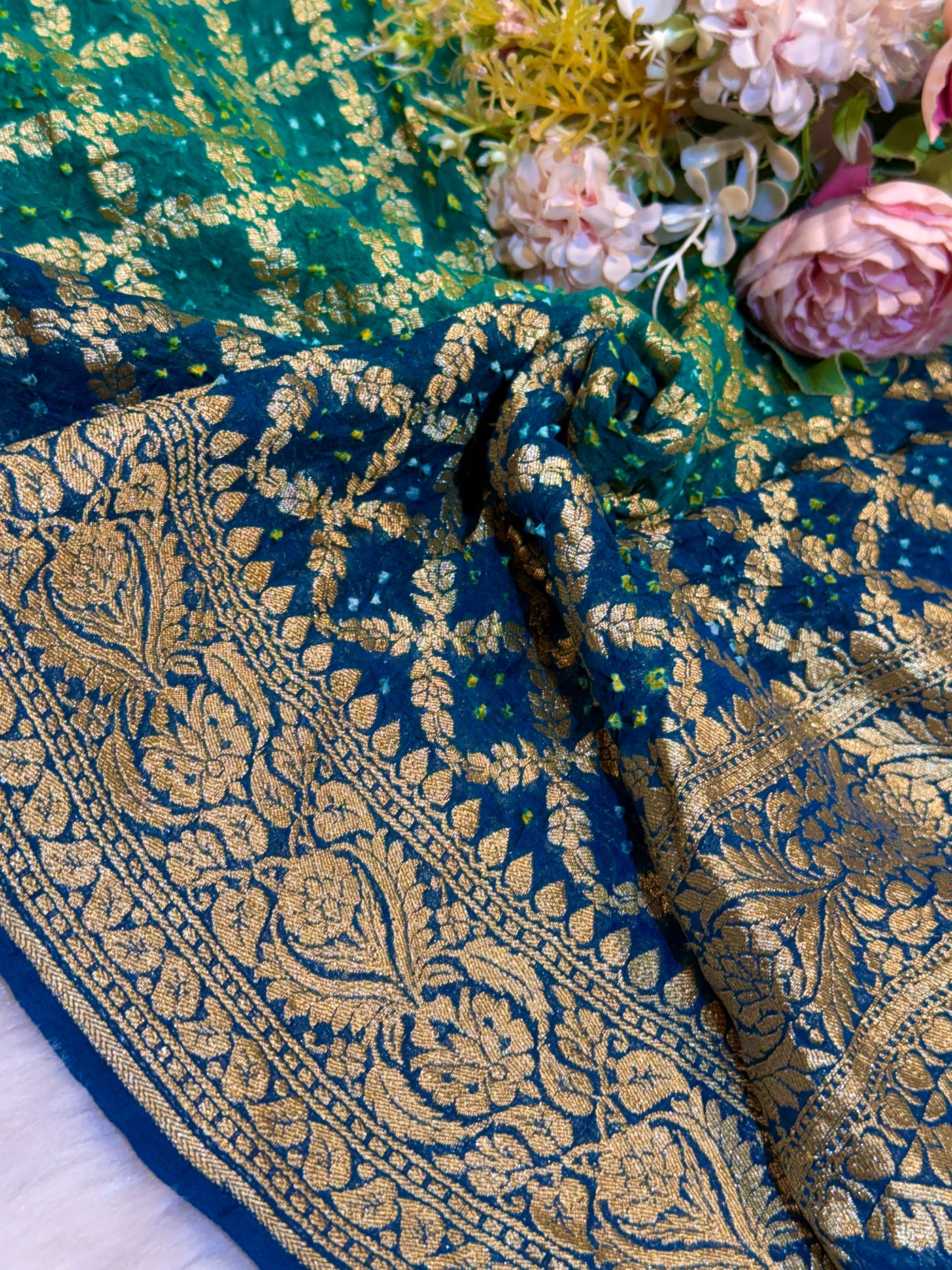 Pure Georgette Handmade Bandhini Dupatta with Banarasi Work 2.50 meter length