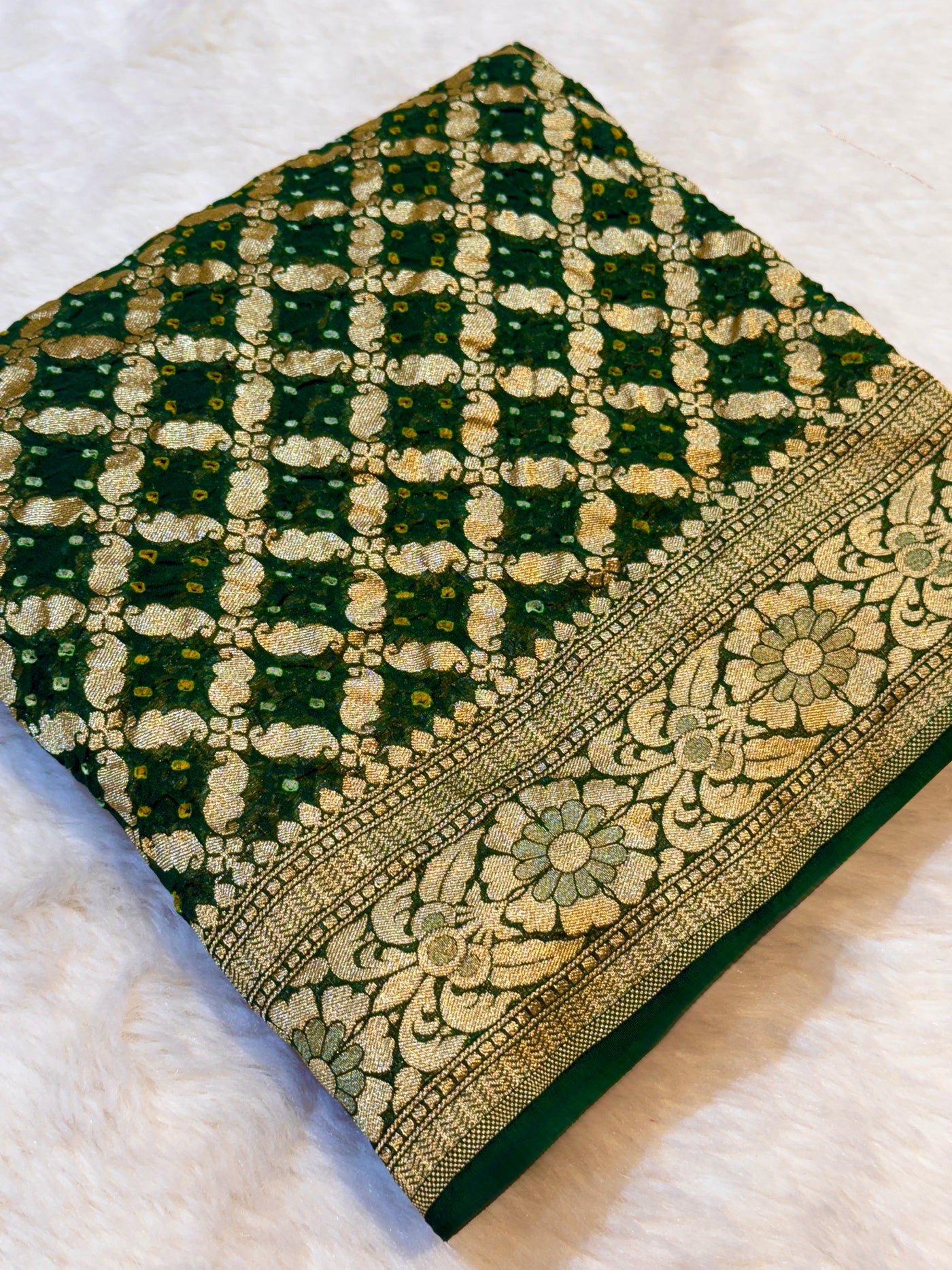 Pure Georgette Handmade Bandhini Dupatta with Banarasi Work 2.50 meter length