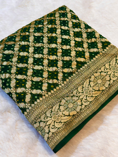 Pure Georgette Handmade Bandhini Dupatta with Banarasi Work 2.50 meter length
