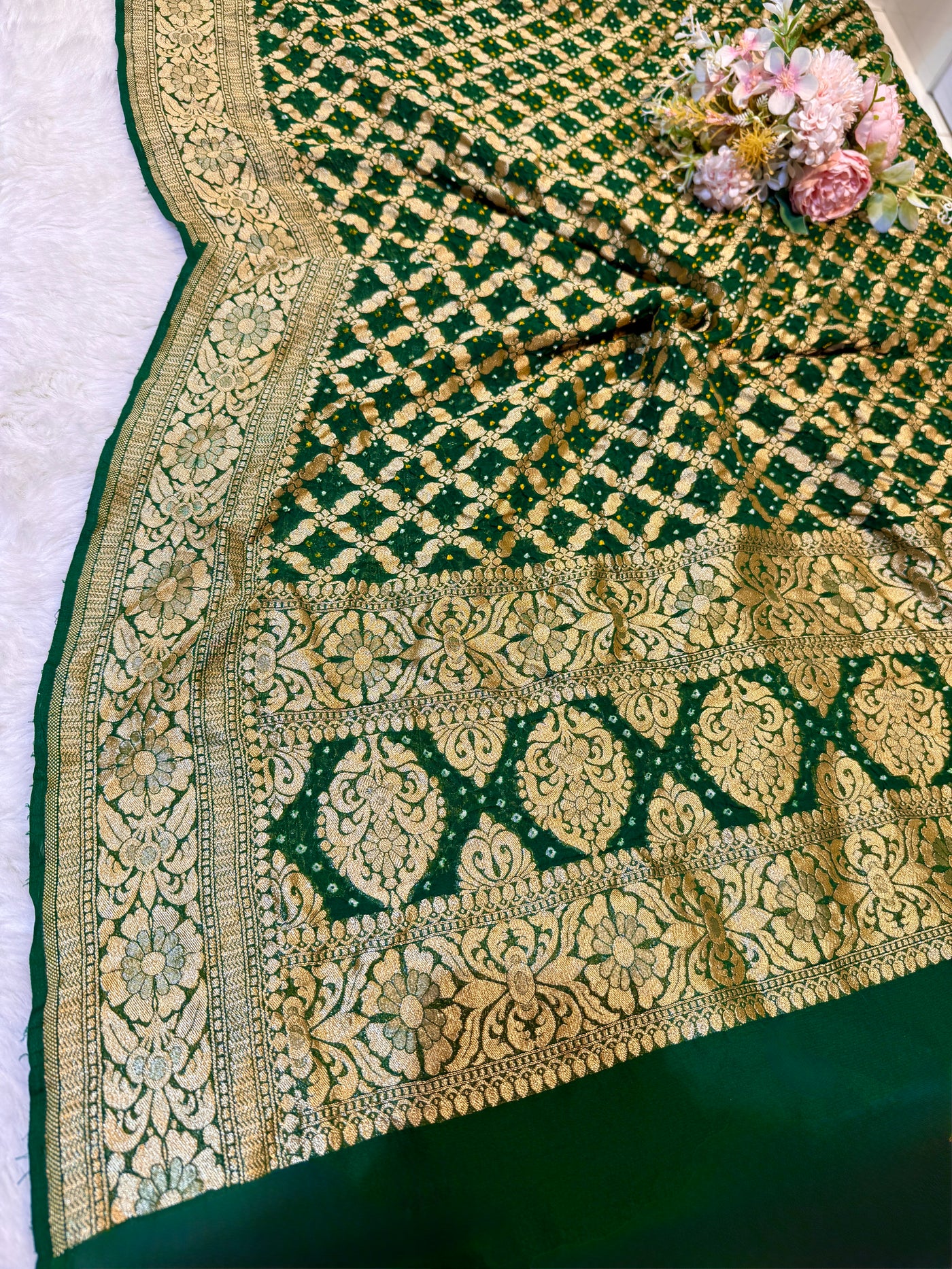 Pure Georgette Handmade Bandhini Dupatta with Banarasi Work 2.50 meter length