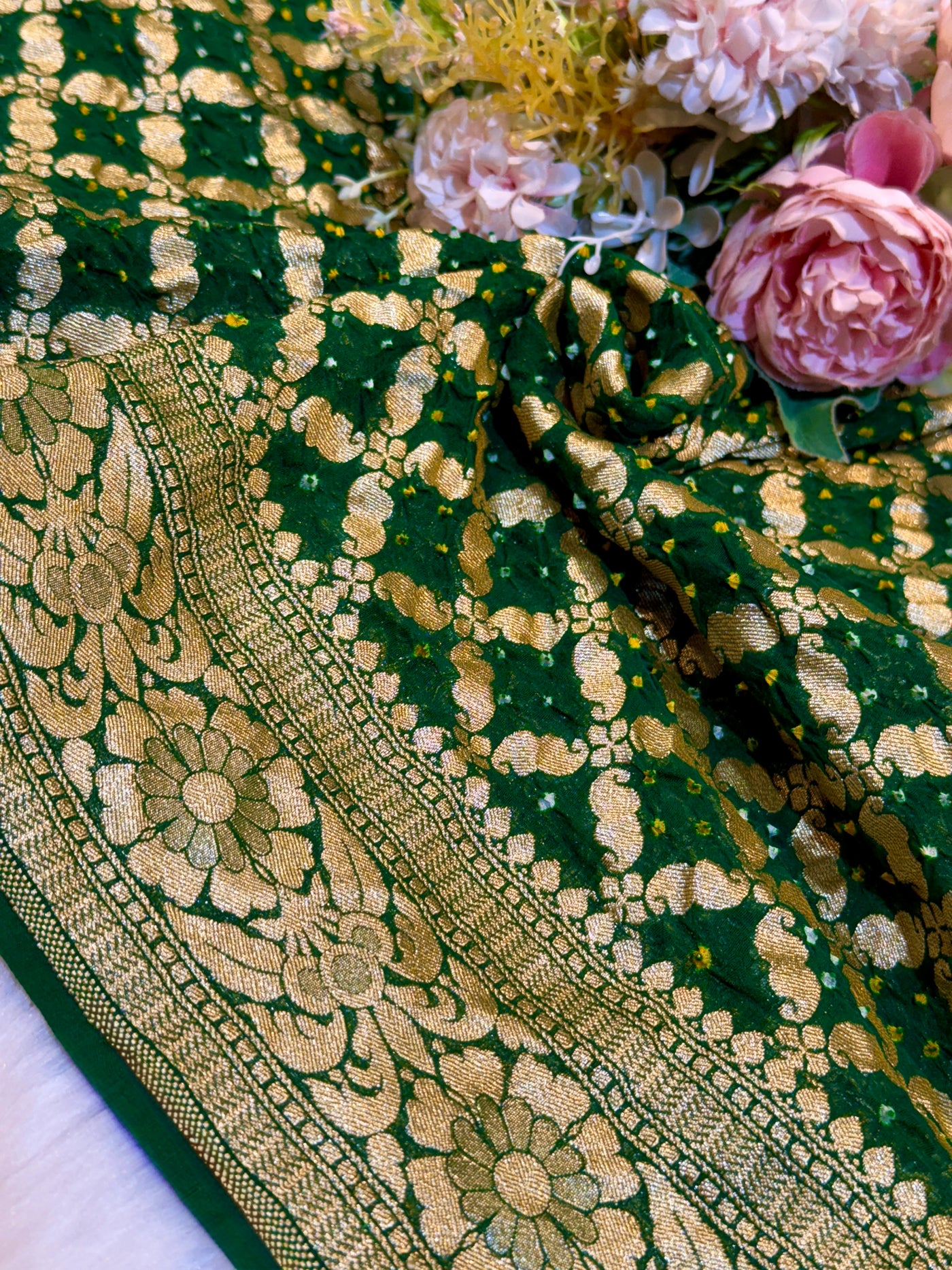 Pure Georgette Handmade Bandhini Dupatta with Banarasi Work 2.50 meter length