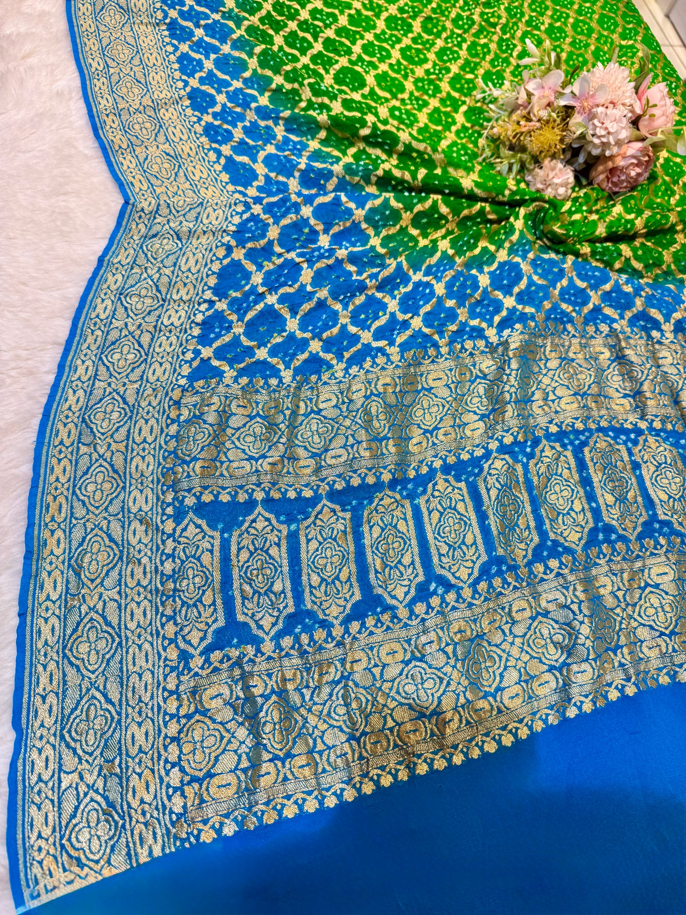 Pure Georgette Handmade Bandhini Dupatta with Banarasi Work 2.50 meter length