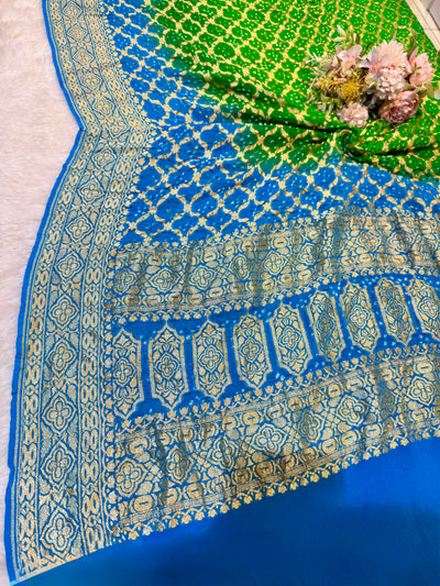 Pure Georgette Handmade Bandhini Dupatta with Banarasi Work 2.50 meter length