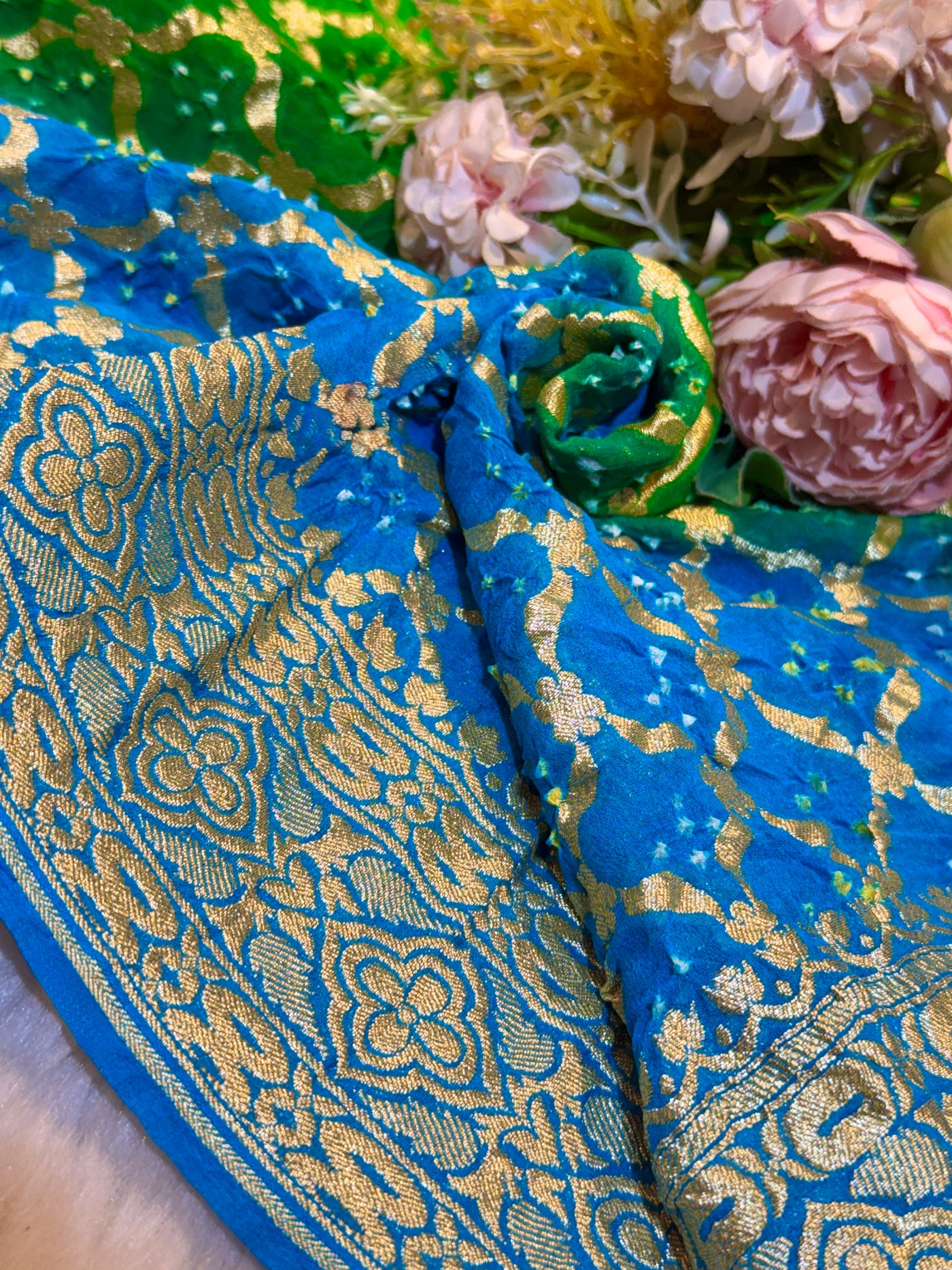 Pure Georgette Handmade Bandhini Dupatta with Banarasi Work 2.50 meter length
