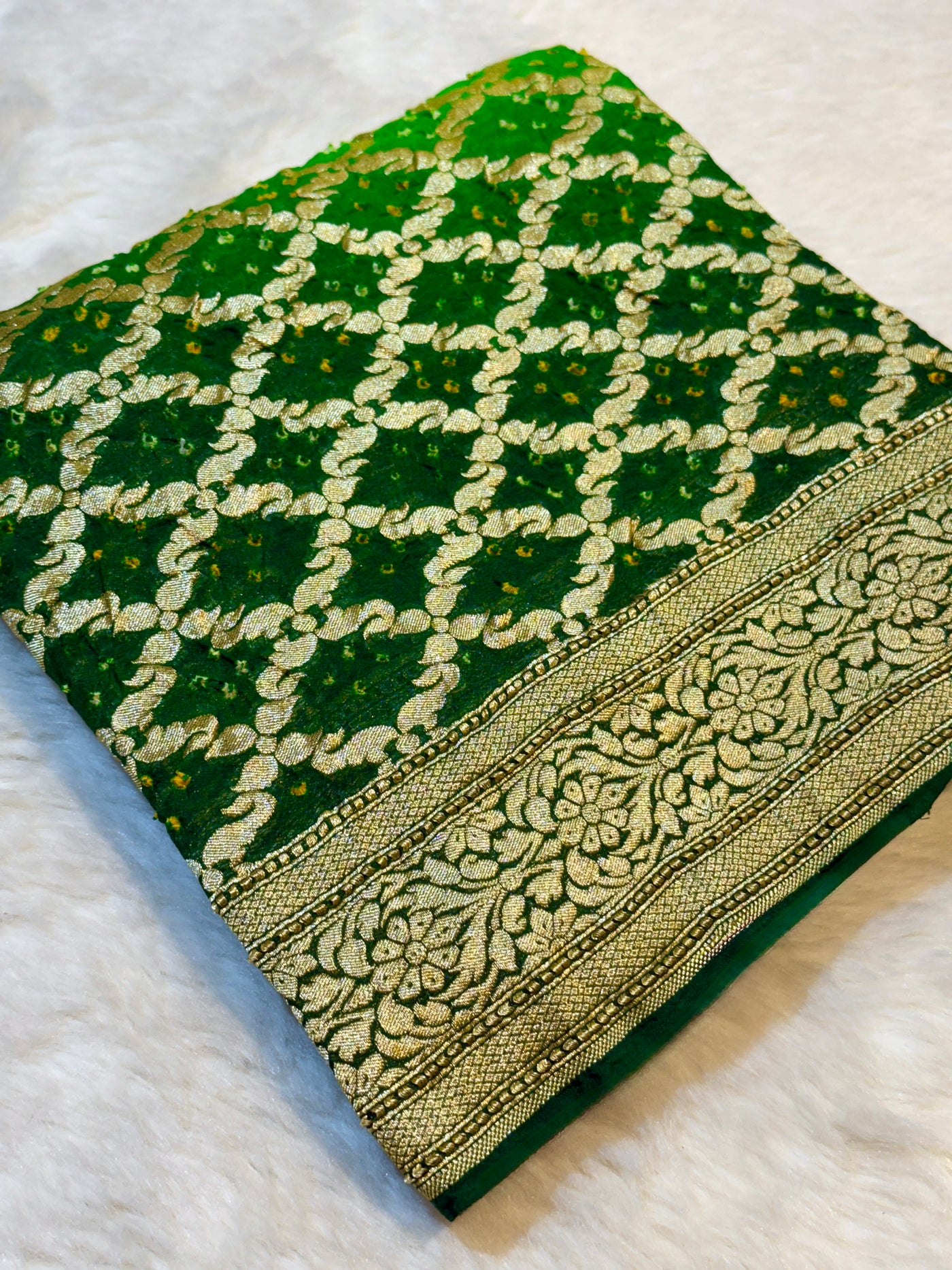 Pure Georgette Handmade Bandhini Dupatta with Banarasi Work 2.50 meter length