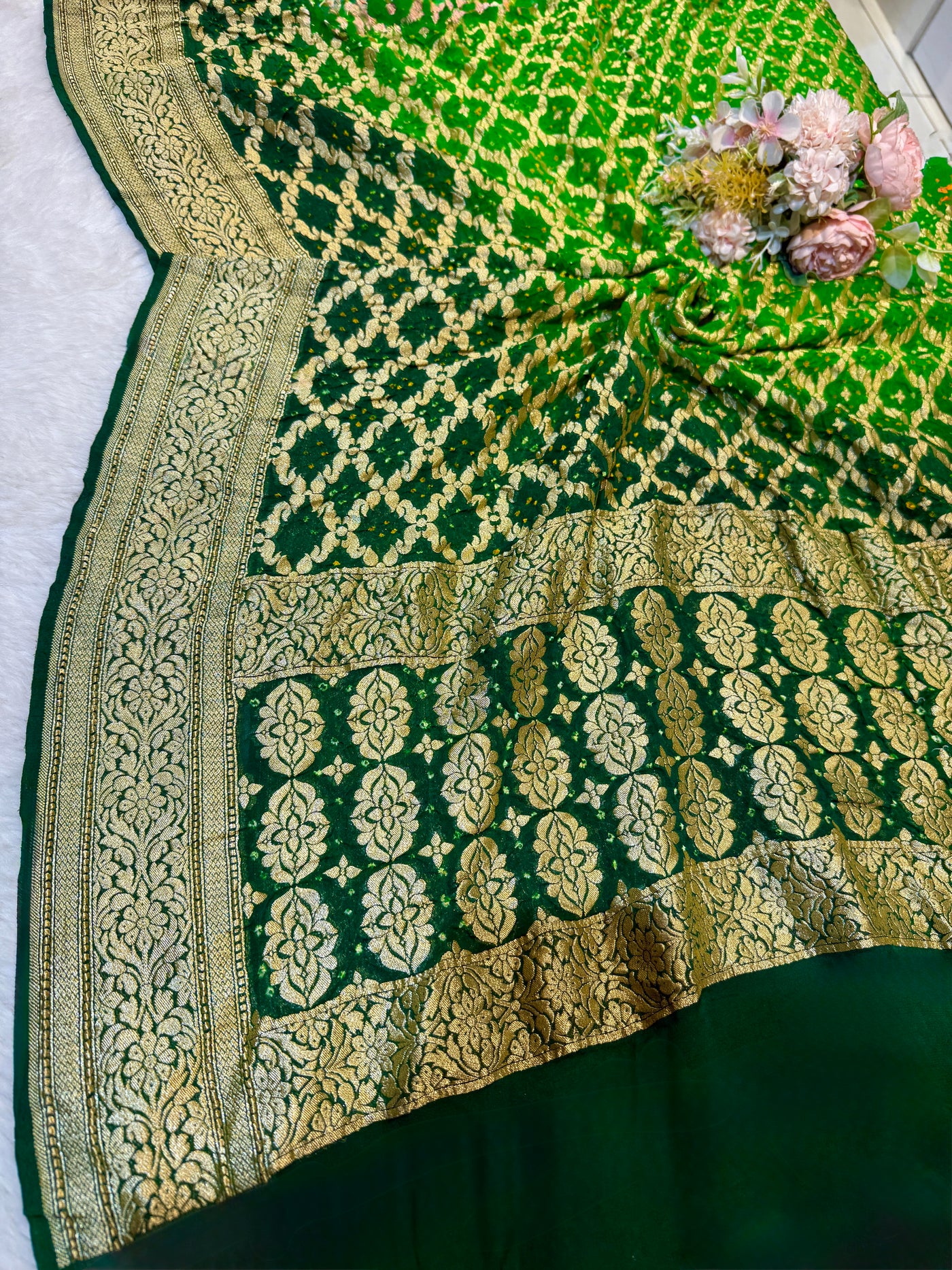 Pure Georgette Handmade Bandhini Dupatta with Banarasi Work 2.50 meter length