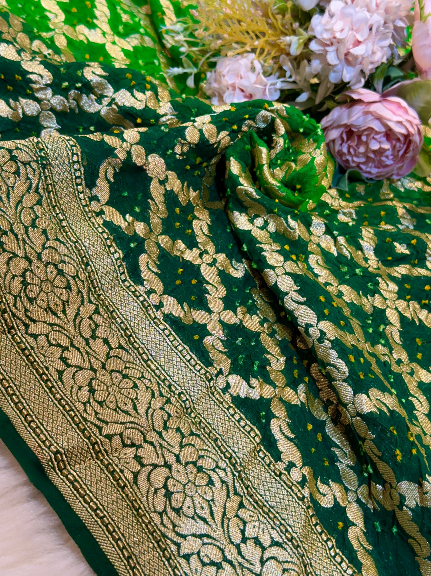 Pure Georgette Handmade Bandhini Dupatta with Banarasi Work 2.50 meter length