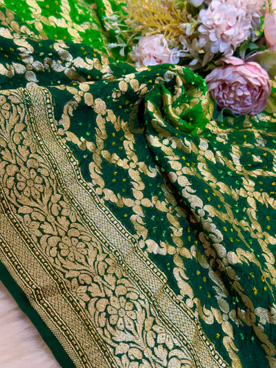 Pure Georgette Handmade Bandhini Dupatta with Banarasi Work 2.50 meter length