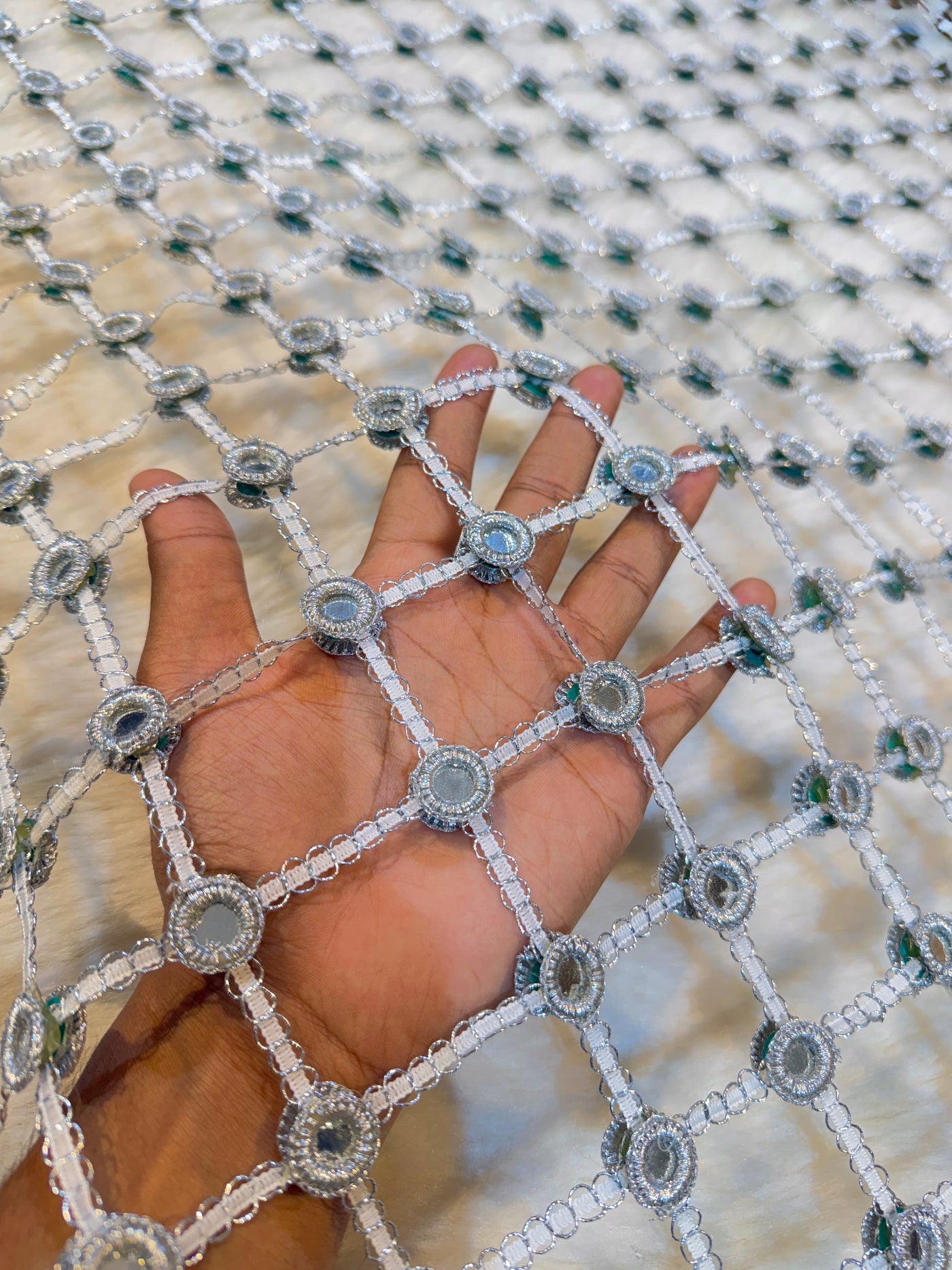 Viral Crochet Real Mirror Handwork Posheeda Dupatta Silver Color