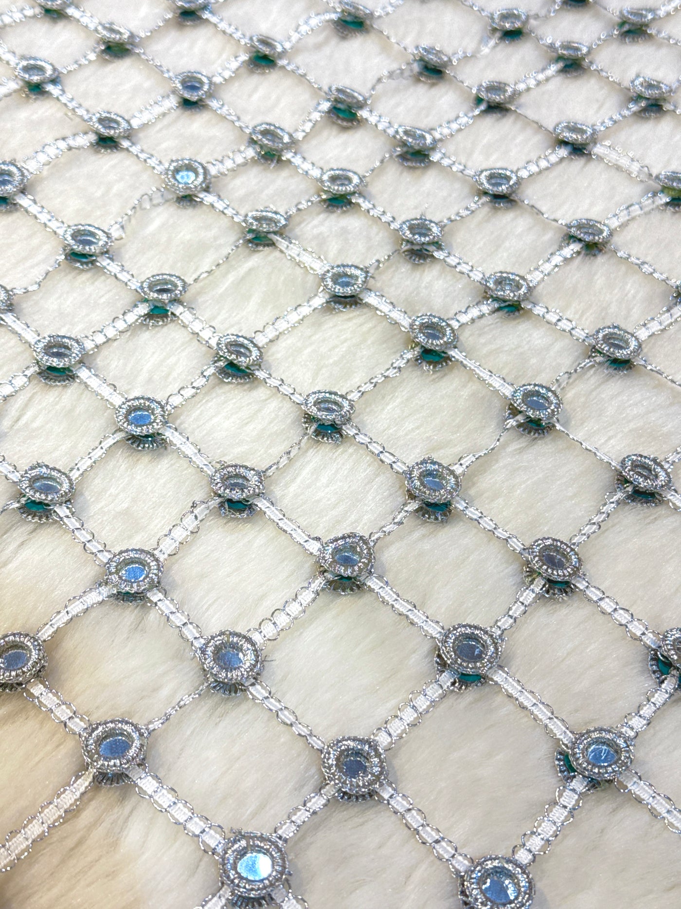 Viral Crochet Real Mirror Handwork Posheeda Dupatta Silver Color