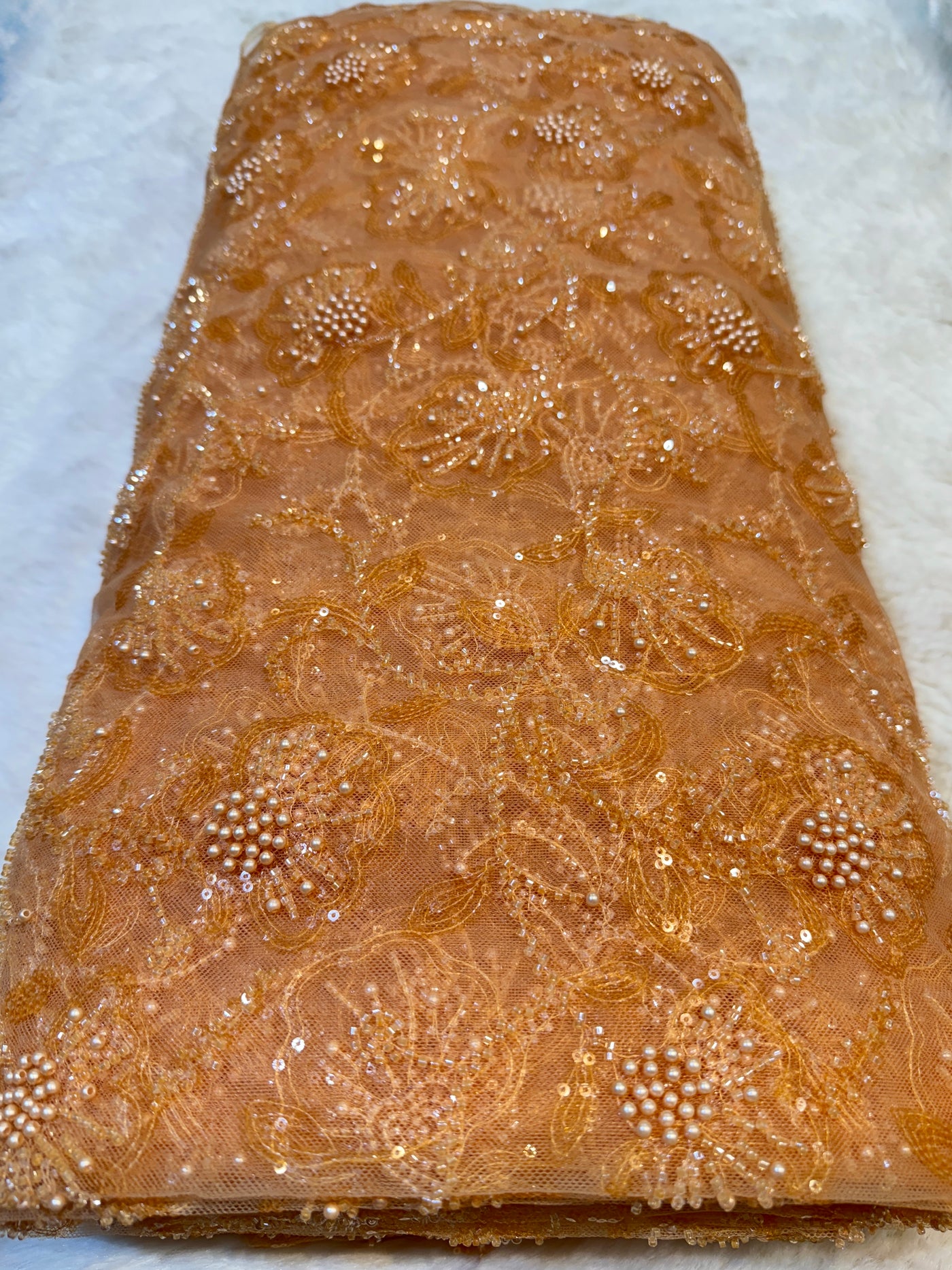 Imported Handwork Net Embroidery with Pearl and Cutdana Work 44 inch width