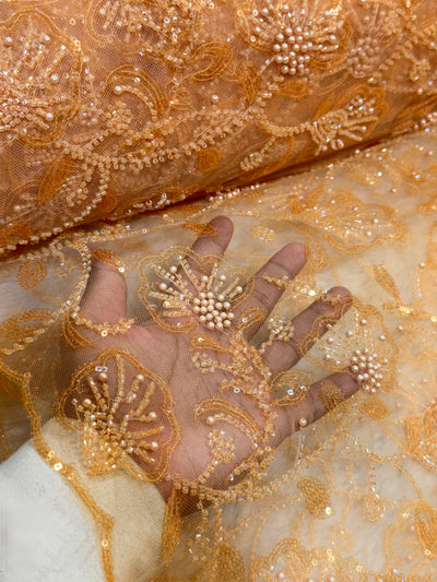 Imported Handwork Net Embroidery with Pearl and Cutdana Work 44 inch width