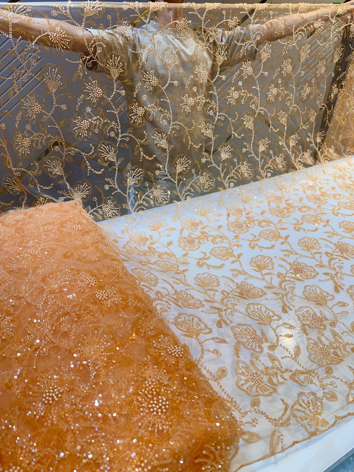 Imported Handwork Net Embroidery with Pearl and Cutdana Work 44 inch width