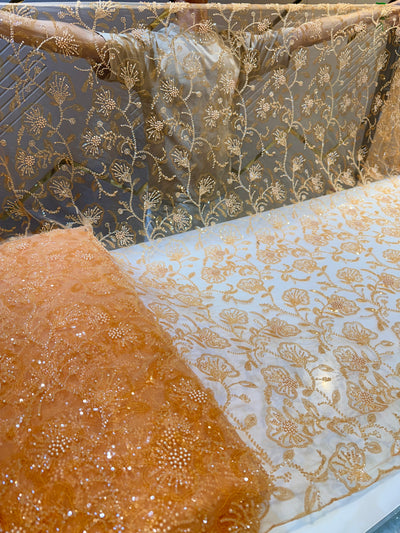 Imported Handwork Net Embroidery with Pearl and Cutdana Work 44 inch width