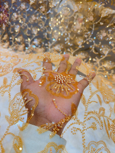 Imported Handwork Net Embroidery with Pearl and Cutdana Work 44 inch width