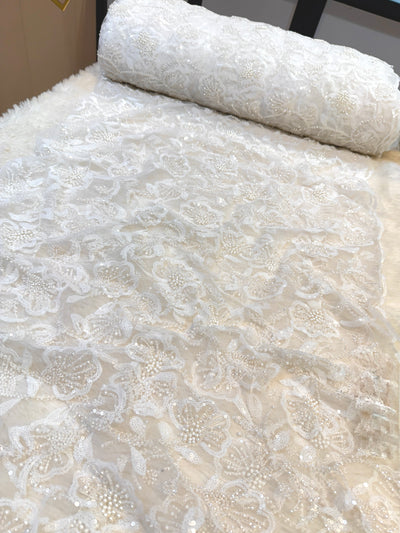 Imported Handwork Net Embroidery with Pearl and Cutdana Work 44 inch width