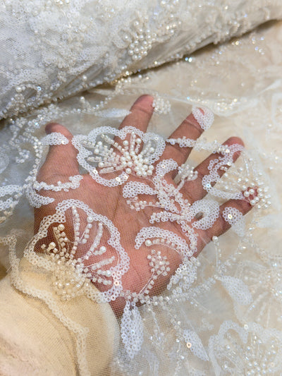 Imported Handwork Net Embroidery with Pearl and Cutdana Work 44 inch width