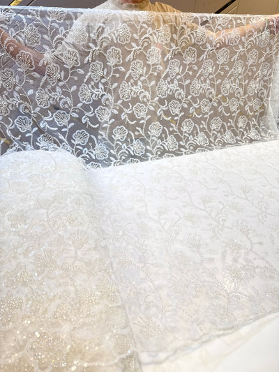 Imported Handwork Net Embroidery with Pearl and Cutdana Work 44 inch width