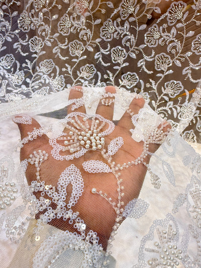 Imported Handwork Net Embroidery with Pearl and Cutdana Work 44 inch width
