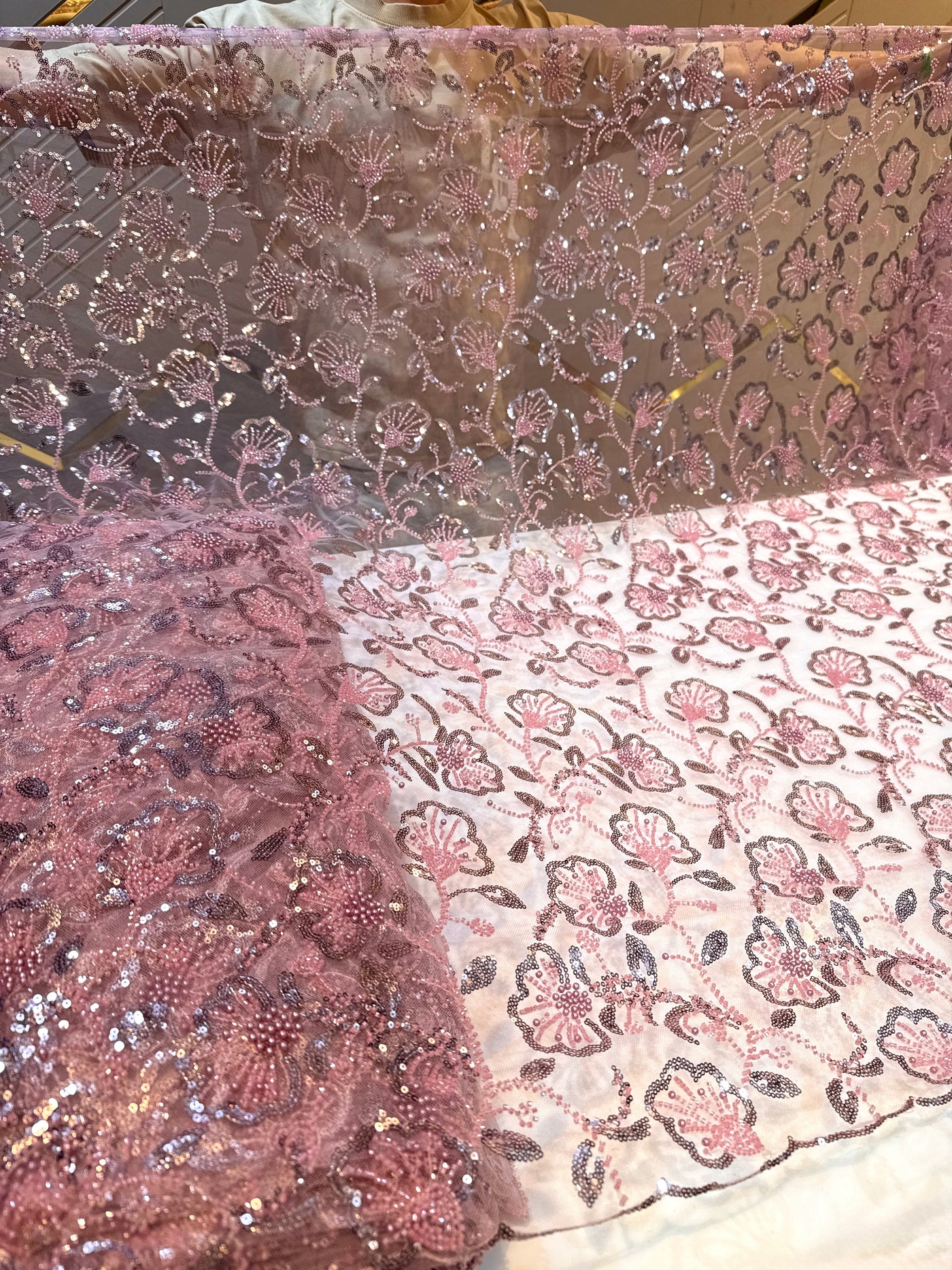 Imported Handwork Net Embroidery with Pearl and Cutdana Work 44 inch width